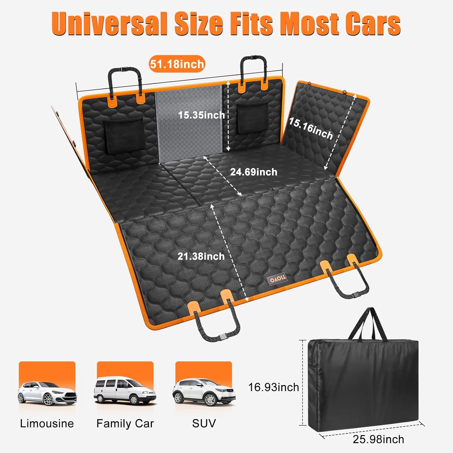 Back Seat Extender for Dogs, Car Seat Cover Back Seat Hard Bottom for Full Size SUV Small Truck, Dog Hammock with Mesh Window for Travel (Orange, for Cars/Suv/Small Truck)