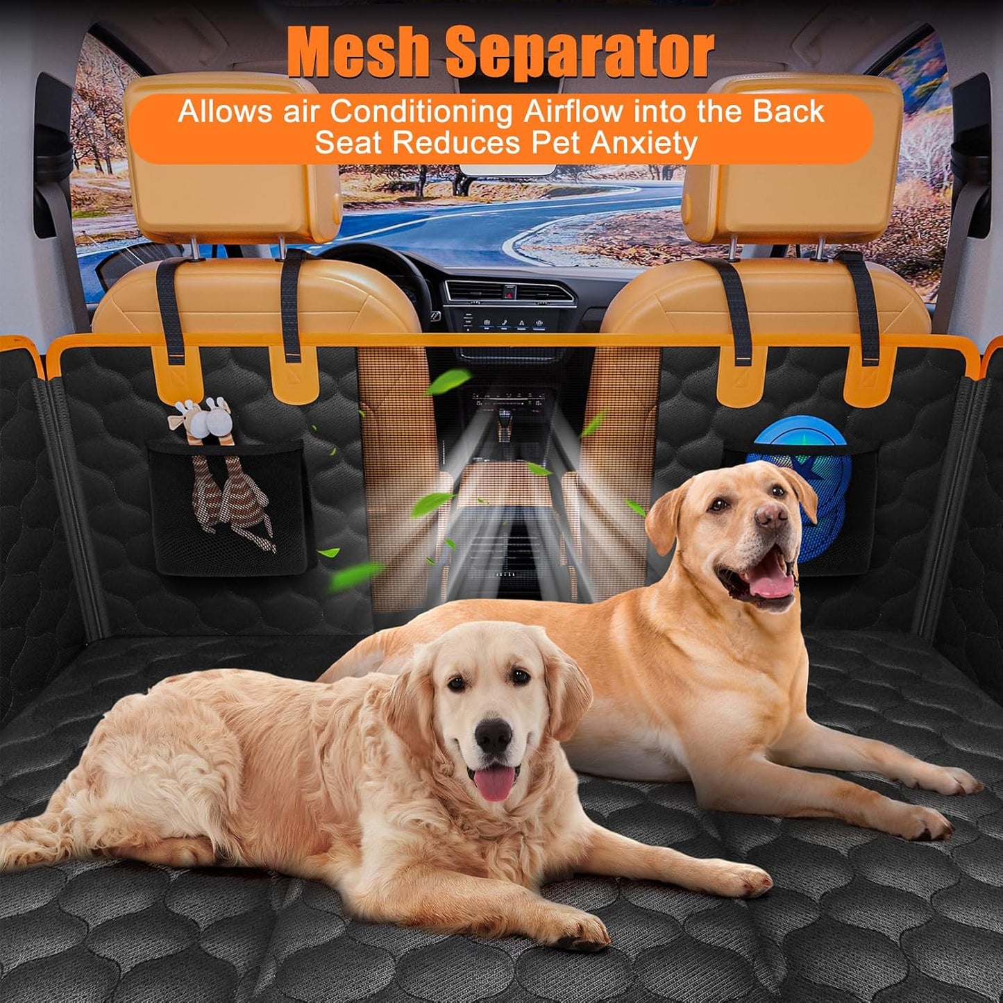Back Seat Extender for Dogs, Car Seat Cover Back Seat Hard Bottom for Full Size SUV Small Truck, Dog Hammock with Mesh Window for Travel (Orange, for Cars/Suv/Small Truck)